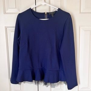 J. CREW Tulle Peplum Long Sleeve Top